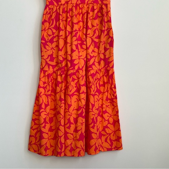 New J. Crew Pink Orange Floral Tiered V-Neck Midi Dress Puff Sleeves BR907 guava - Picture 13 of 16